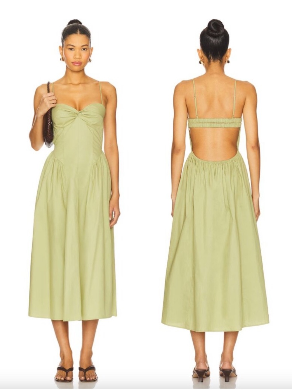 NIA Twist-Front Spaghetti Strap Midi Dress in Sage Green, Size Small, NWT